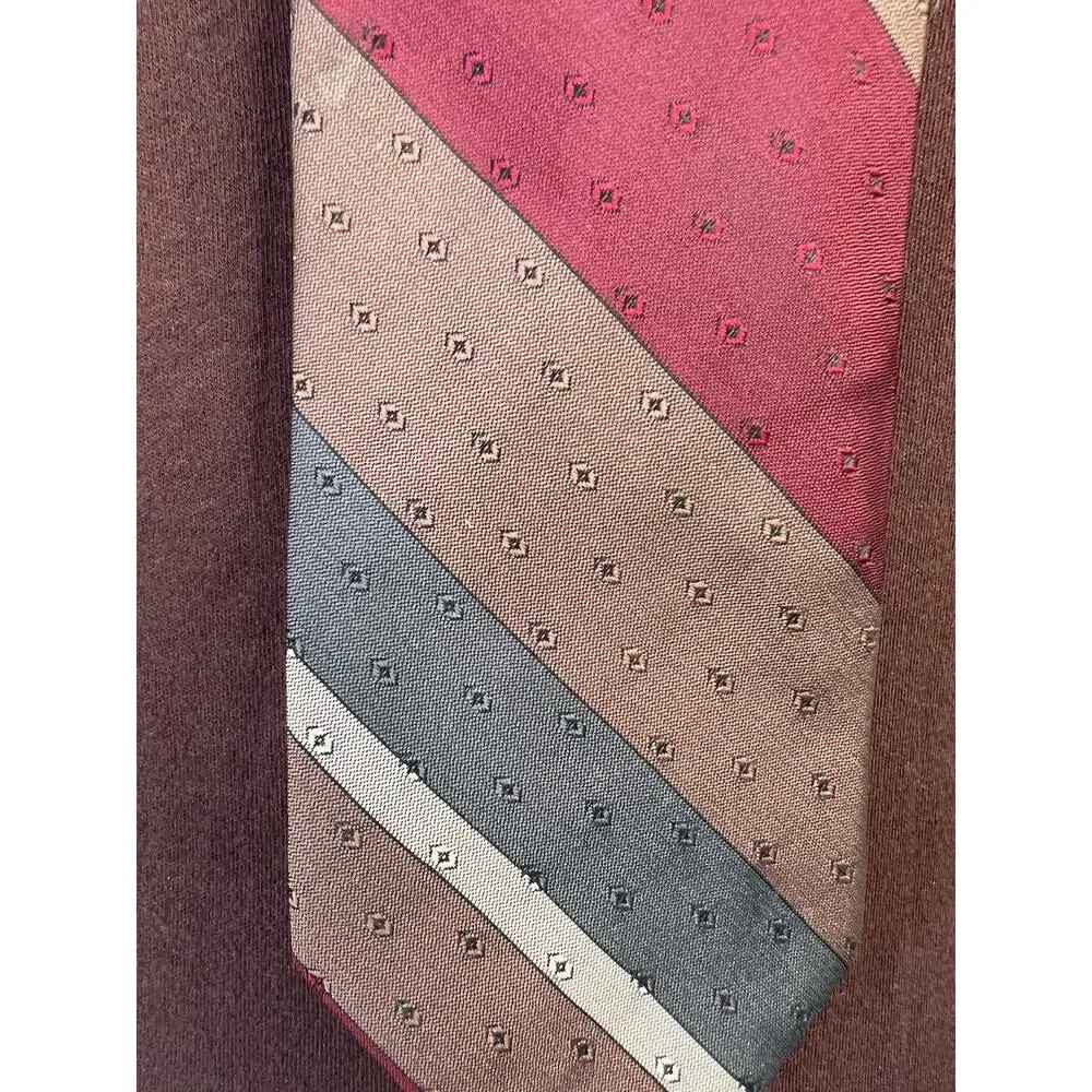 vintage zipper tie 1980s wide Diagonal stripe brown red
